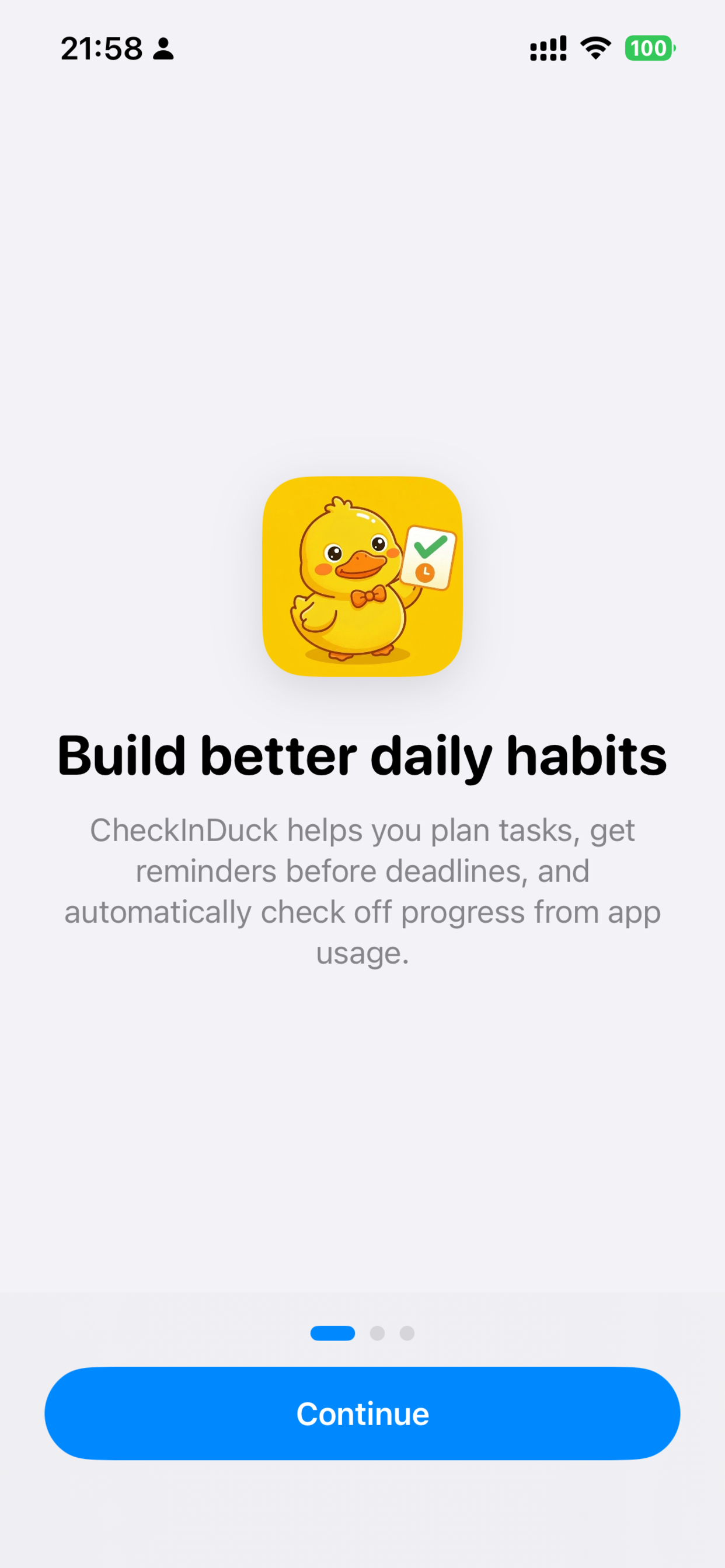 CheckInDuck onboarding screenshot
