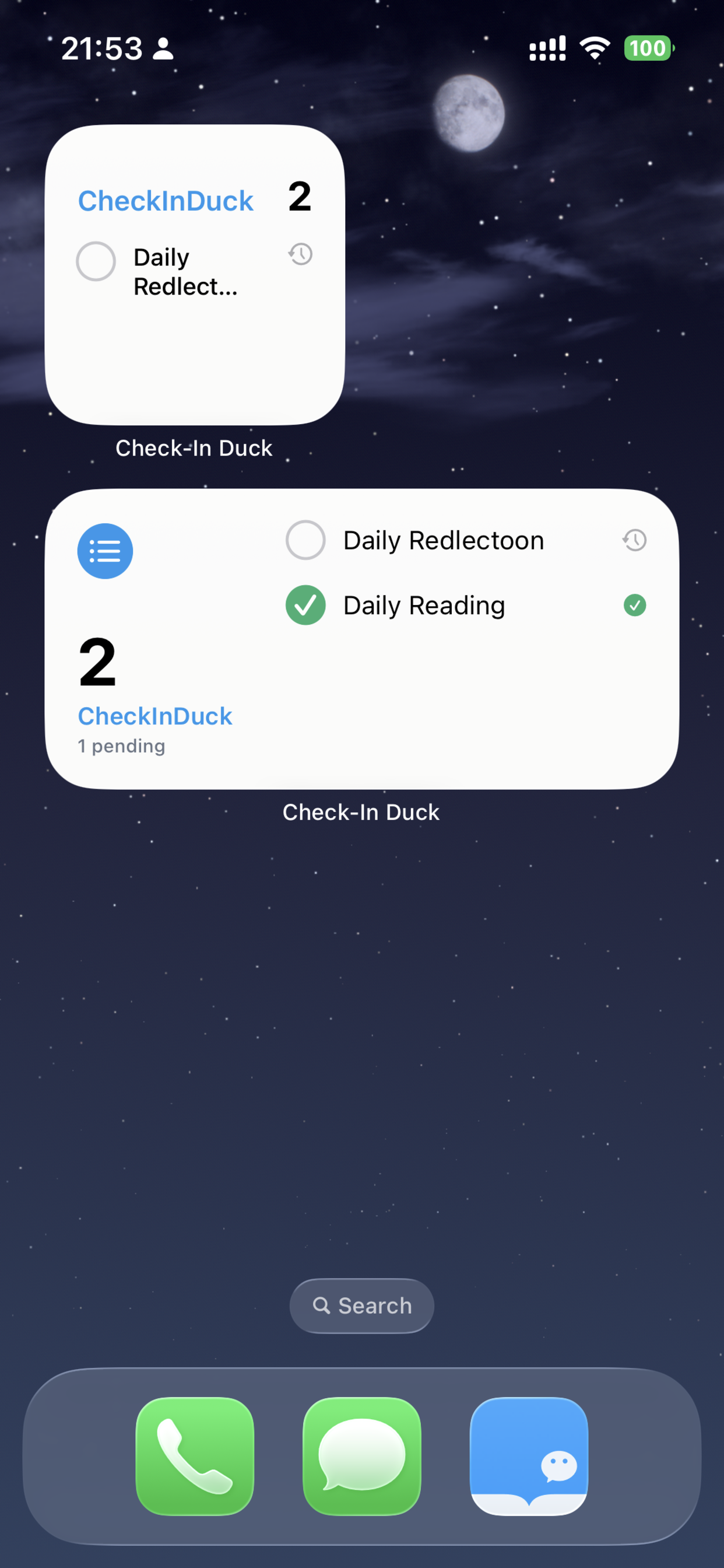 CheckInDuck widget screenshot