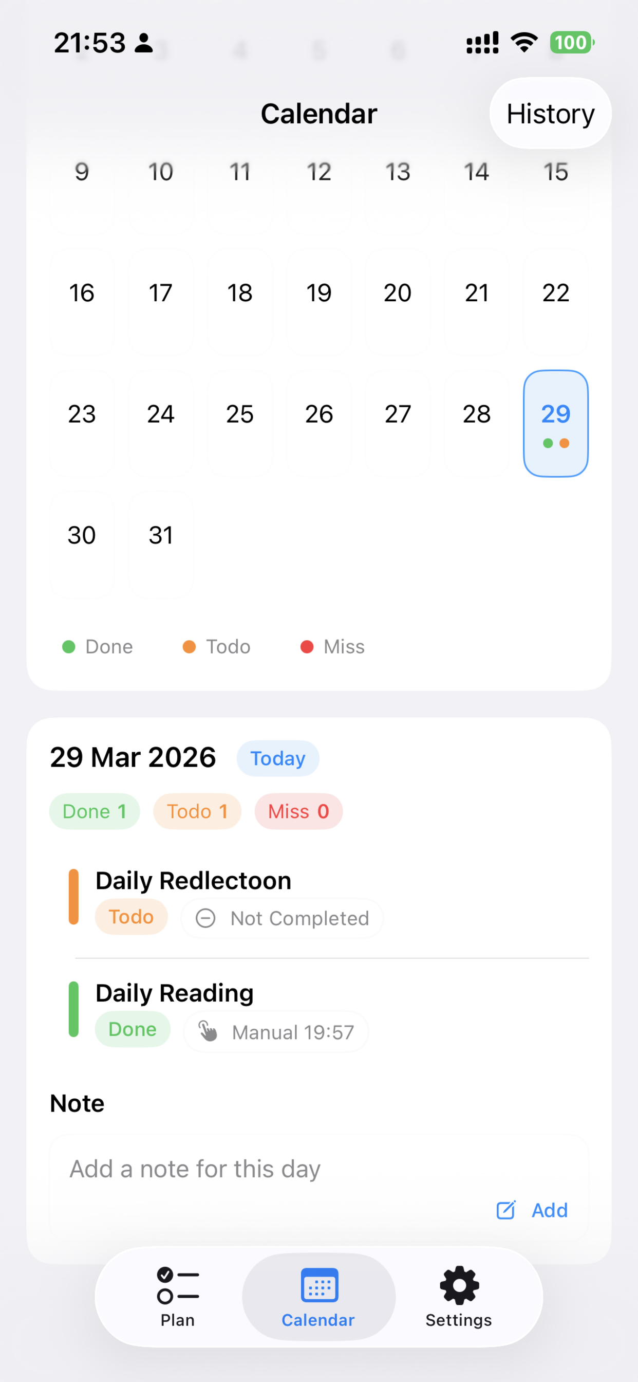 CheckInDuck calendar screen